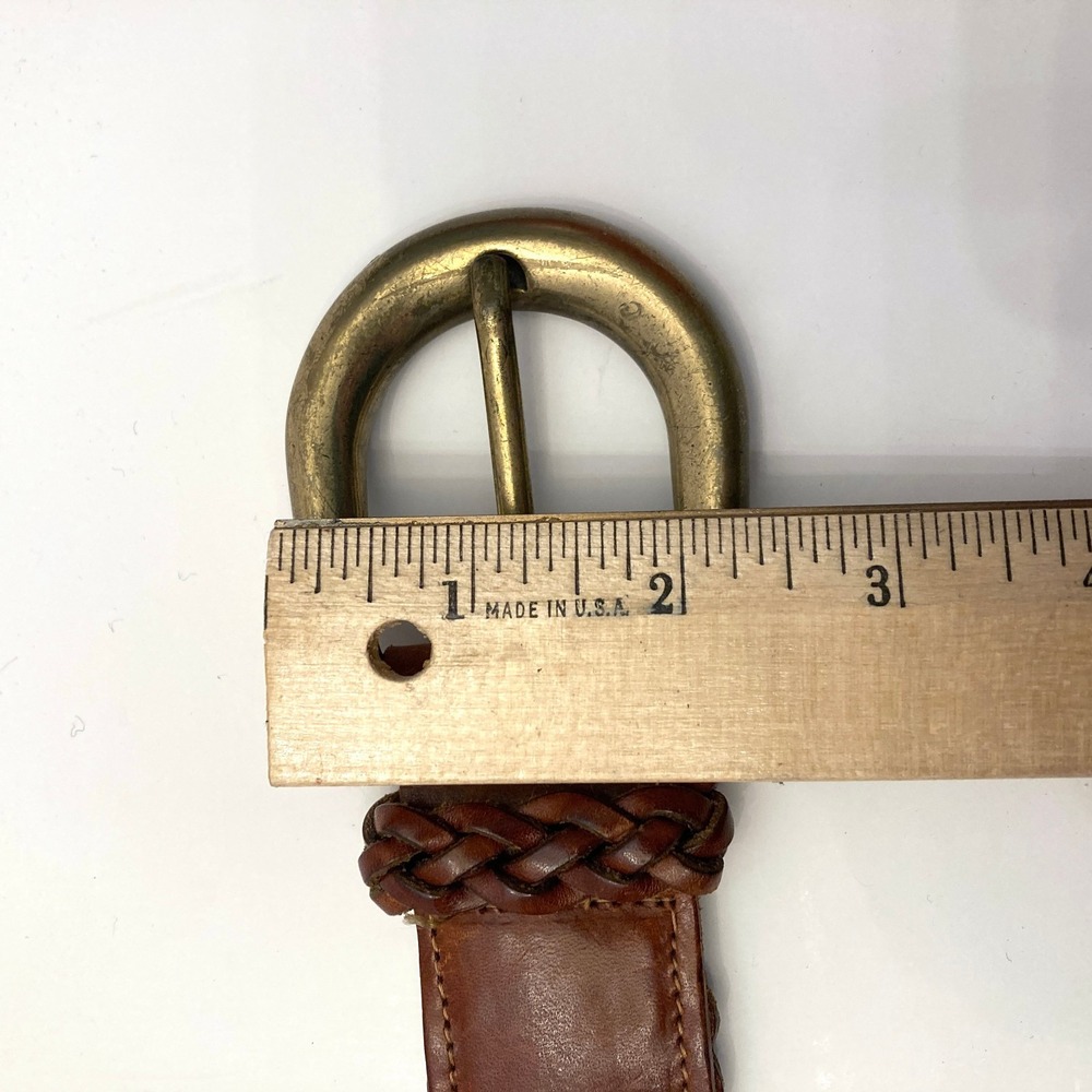 Vtg Lands End Brown Braided Woven Leather Belt Solid Brass Buckle - Picture 4 of 7